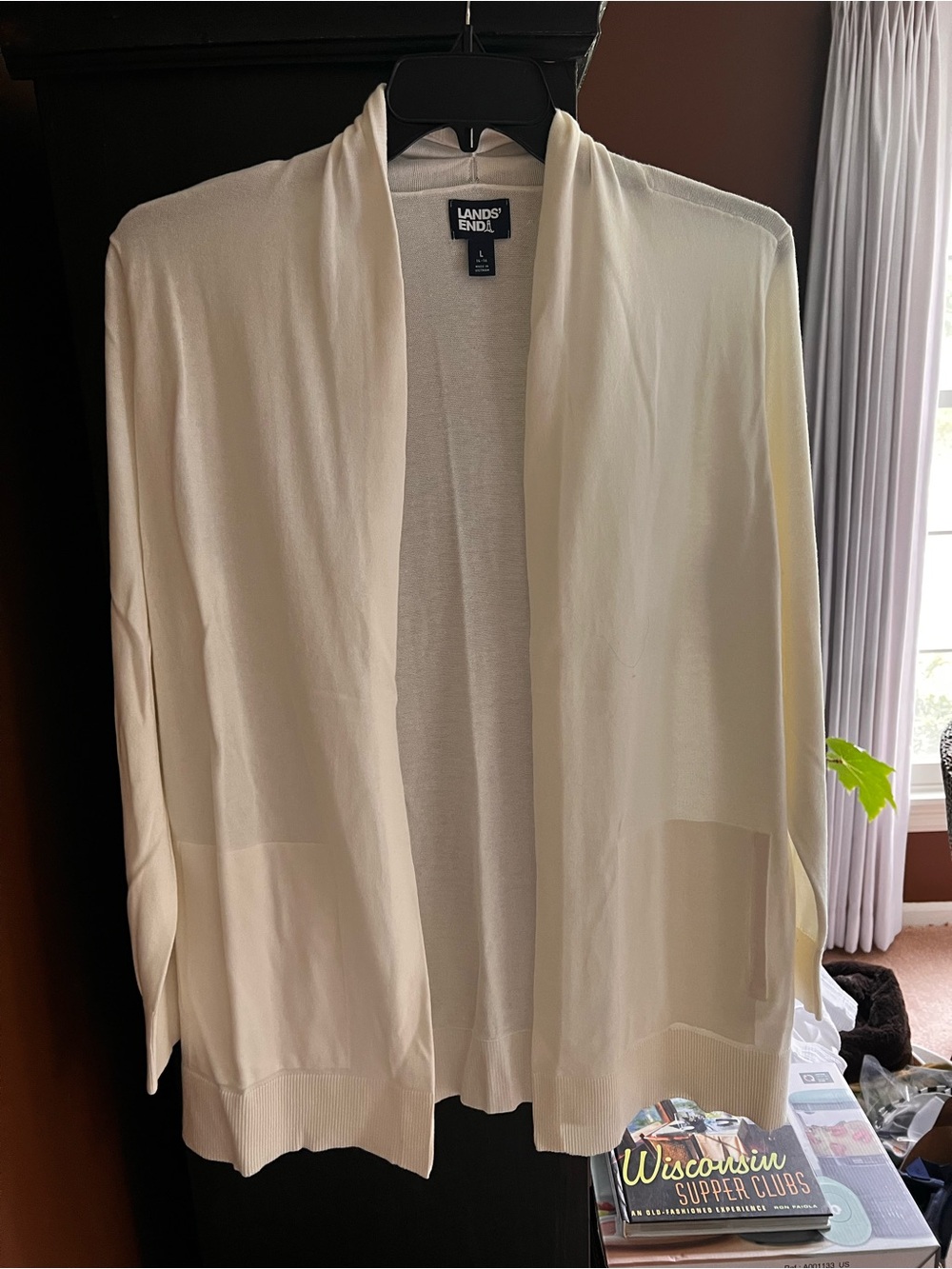 Lands' End Cream Open-Front Cardigan Sweater